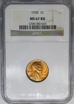 1938 1C NGC MS67RD LINCOLN CENT ~ BEAUTIFUL ORIGINAL SUPERB-GEM! - Image 1 of 4