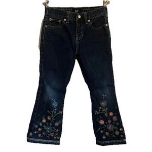 GAP Kids Girls Size 5 Vintage Y2K Floral Embroidered Flare Jeans Boho - Picture 1 of 11