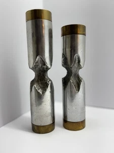 Vintage David Marshall Desenos Candlesticks 2 Brutalist Aluminum Brass Pair - Picture 1 of 9