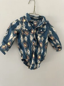 Wrangler Aztec One Piece Baby BlueSz 12 Months Pearl Snaps Western - Picture 1 of 4