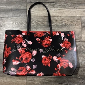Victorias Secret Rose Tote 2019 Limited Edition Black/Red Floral Weekender Bag - Picture 1 of 7