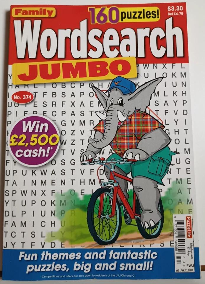 WORDSEARCH FAMILY WORDSEARCH JUMBO PUZZLE BOOK ISSUE NO.374 P&P INCL. NEW - Image 1 of 1