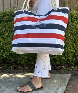 CAPRI ITALIA red White Blue Striped Canvas Tote Shopper Bag - Picture 1 of 3