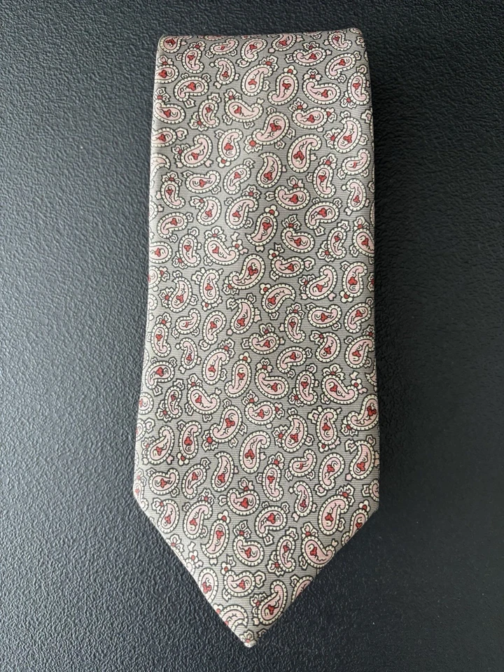 Corbata vintage para hombre Don Loper Beverly Hills rosa y rojo cachemir 100 % seda Foto 1 de 4