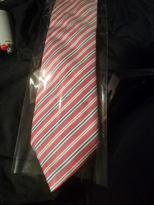 Trussardi Red & Brown And White Striped Silk Tie - Image 1 of 4