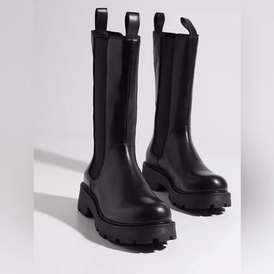 Botas Vagabond de cuero altas de media pantorrilla negras talla 9 39 Cosmo Combat suela de cuña Foto 1 de 4