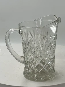 Vintage Small Creamer Pitcher Diamond Drip Free Lip Clear Pressed Glassware 5" - Picture 1 of 6