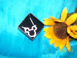 DISNEY MICKEY MOUSE Rhinestone Pendant Necklace - Silvertone - Picture 1 of 2