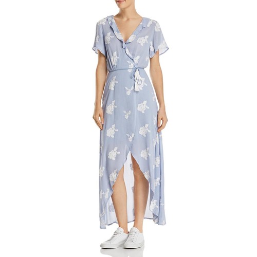 Lost + Wander Womens Iris Blue Printed Short Sleeves Maxi Dress L BHFO