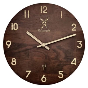 Holzwerk WINTERBERG moderne massive Designer Loft Funk Wanduhr aus Holz, braun - Bild 1 von 6