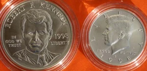 1998 Kennedy Uncirculated Matte Finish 2 Coin 50c + Silver $1 Set Damaged Sleeve - Picture 1 of 8