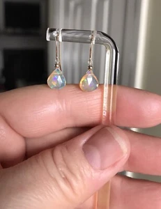 14k Solid Gold Natural Fire Opal Earrings Briolette Dangle GLOWING FIRE 9mm - Picture 1 of 12