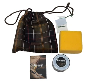 BARBOUR Mini Kit Reimpermeabilizante Cera Aderezo 80g Esponja Algodón Tela y Tartán Bolsa - Imagen 1 de 5
