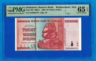 20 trilhões de dólares Zimbábue ZA 2008 PMG certificado estrela autêntica / substituição - Imagem 1 de 4