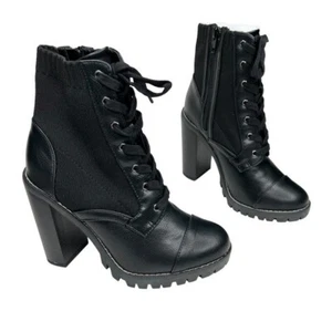 BCBGeneration Women's Pilas Heeled Combat Booties Black Size 7.5M - Picture 1 of 12