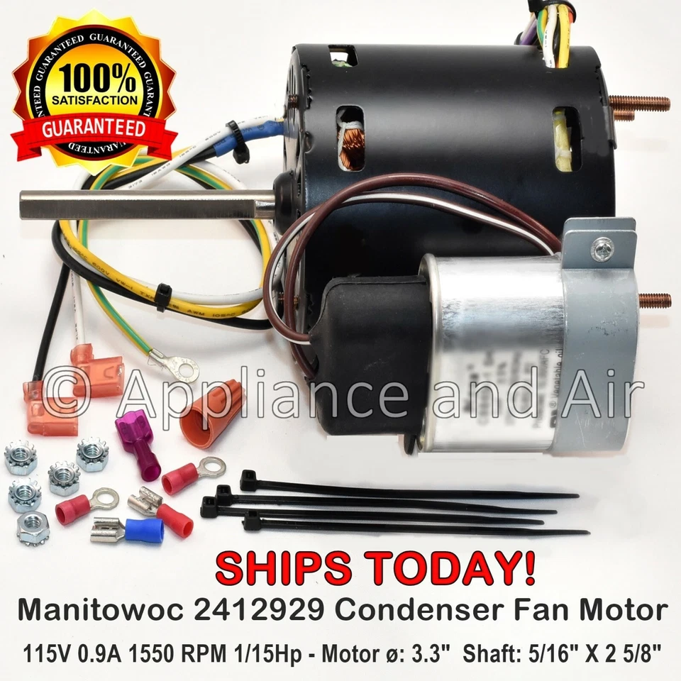 2412929 Manitowoc Ice Cond Fan Motor 115V + Instructions, Hardware, Ships TODAY!