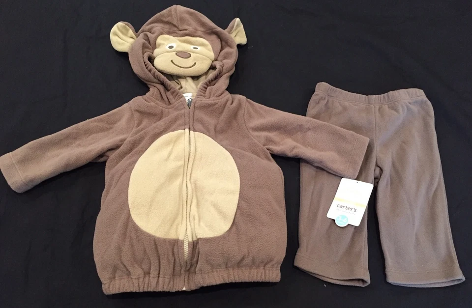 NWT Carter's Boy Monkey Halloween Costume 3-6, 6-9 & 18 mos 2 pc plush zip hoody - Image 1 of 4