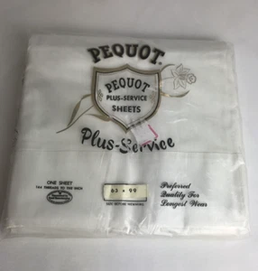 Pequot Plus-Service Sheet weiß Vintage Flachbettlaken 63x99 Twin Single Old Stock - Bild 1 von 7