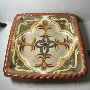Square Salad Plate 8" Artimino Tuscan Countryside Sienna Stoneware Sage - Picture 1 of 10