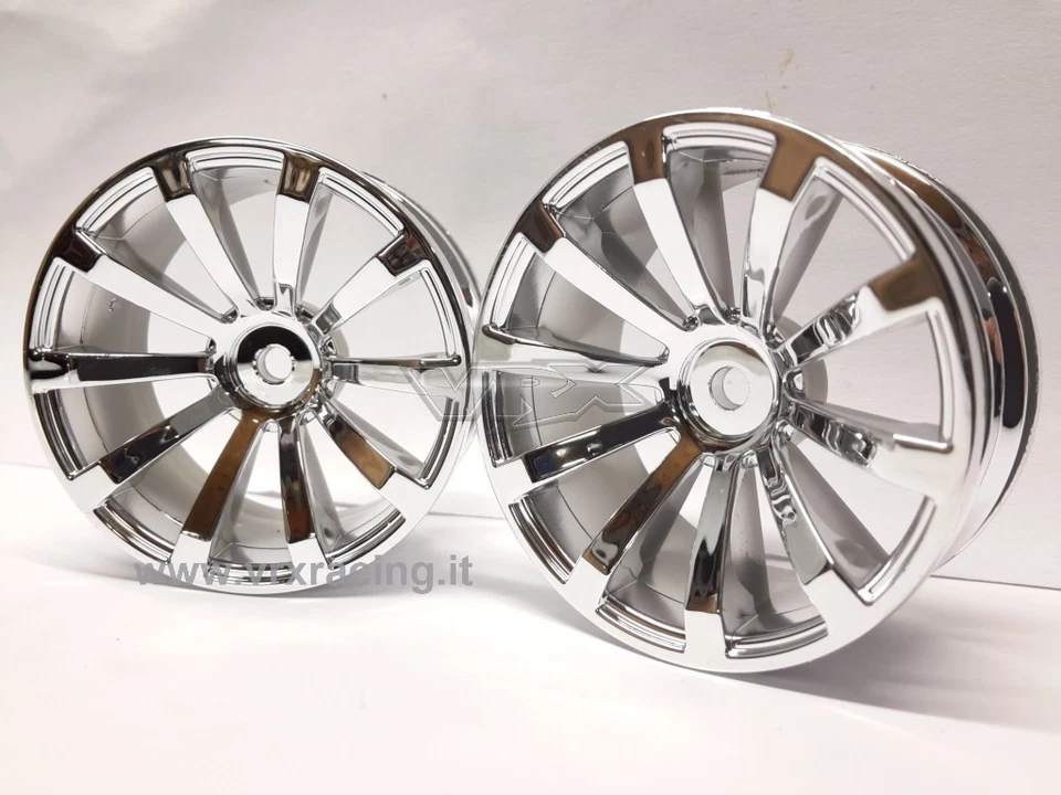 HUB-010-A Coppia cerchi 1/10 cromati (argento) on-road Esagono Interno 12mm VRX - Immagine 1 di 1