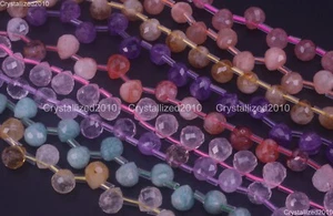 Top Drilled Natural Gemstones Faceted Tear Drop Healing Spacer Loose Beads 15.5" - Picture 1 of 20
