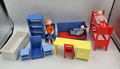 IKEA Lillabo Lot Of Dollhouse Furniture Bunk Beds Desk Bookcases Chairs & dolls - Image 1 of 4