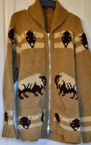 Vintage Cowichan Mary Maxim Wool Chunky Hand Knit Buffalo Sweater w/Zipper L-XL - Picture 1 of 7
