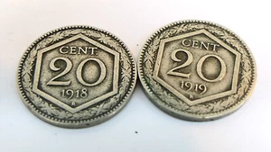 1918 and 1919 Italy 20 Cents 2 coin 20 Centimes US seller - Picture 1 of 2