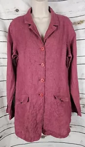 Flax Magenta 100% Linen Jacket Blazer S Button Front Lagenlook Womens - Picture 1 of 6