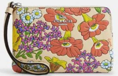 Muñequera Coach Marfil Multi Pequeña Esquina Cremallera con Estampado Floral NUEVA CON ETIQUETAS CR946 Foto 1 de 3
