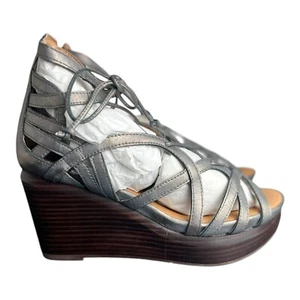NWT Gentle Souls/Kenneth Cole Joy Lace Up Wedge Sandals Pewter Size 9.5 Med - Picture 1 of 12