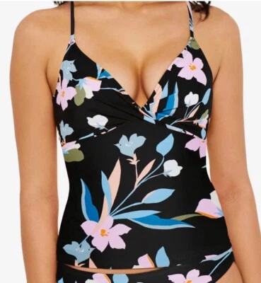 Camiseta de natación Tankini Hula Honey negra estampada floral para mujer talla XS Foto 1 de 4