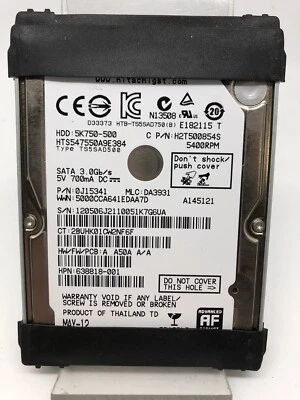 Internal Hard Drive 2.5 Inches HDD 500GB Hitachi Model HTS547550A9E384 Used - Image 1 of 4