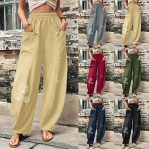 Womens Floral Harem Palazzo Trousers Ladies Summer Boho Baggy Wide Leg Pants US - Picture 1 of 19