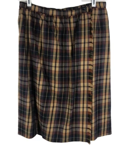 Vintage Women's Academia Schrader Sport 100% Wool Skirt Sz 12 Plaid Wrap Skirt - Picture 1 of 9