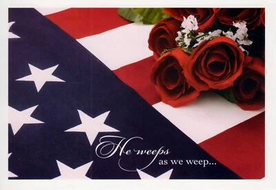 Tarjeta de felicitación cristiana de simpatía Precious Memories bandera americana y rosas Foto 1 de 2