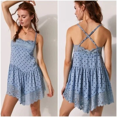 Vestido sin Mangas Free People Intimately Talla SP Trapecio Azul Lunares Encaje - Nuevo sin Etiquetas Foto 1 de 4