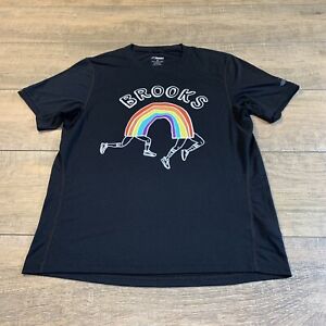 Brooks Running Mens T-Shirt Size (S/XS) Black Rainbow Theme Soft T B16