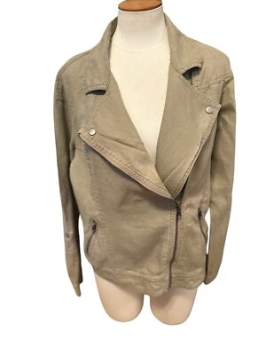 Chaqueta Moto Bar III Caqui Taupe 100% Lino Cremallera Completa Talla L Foto 1 de 4
