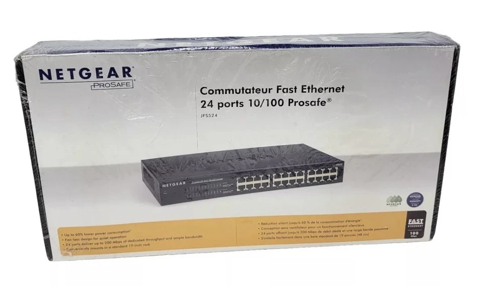 Sealed! NetGear Unmanaged ProSafe JFS524 24 Port 10/100Mbps Ethernet Switch - Image 1 of 1