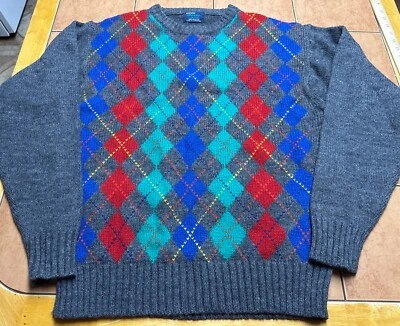 Vintage Arrow Blazer Collection Acrylic Gray Argyle Pullover Sweater Sz Large - Image 1 of 4