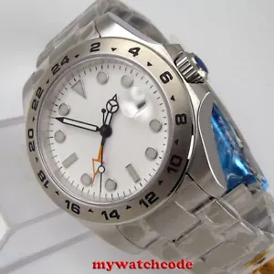 43mm bliger sterile white dial sapphire glass orange GMT automatic mens watch - Picture 1 of 8