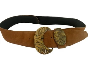 Vintage 1970’s Suede Belt Camel Brown Leather Pendant Belt - Picture 1 of 7