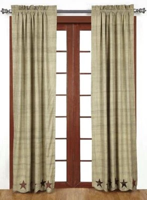 Cortinas de campo crema texturizadas forradas con estrellas Abilene corbatas y apliques deshilachados Foto 1 de 4