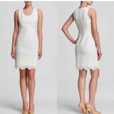 Vestido Vaina Rebecca Taylor Jacquard 0 Encaje Sin Mangas Crema Foto 1 de 4