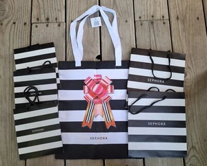 New Sephora Bow Canvas Tote Shopping Bag Black & White Stripe 5 Paper Gift Bags  - Picture 1 of 16