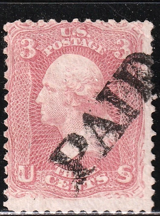 #64 US 3 CENT ROSE PINK WASHINGTON-USED-W/DATE CANCEL-FINE-V/F - Image 1 of 1