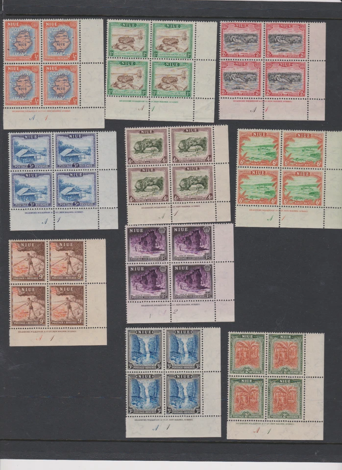 Juego Niue 1950 Rey Jorge VI Fino Como Nuevo BLOQUES DE CONTROL DE ESQUINA DE 4 SG113-122 Foto 1 de 1