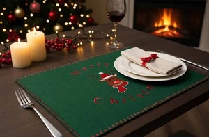 Juego de 4 manteles fieltro 30x40cm verde reno manteles colchonetas Navidad  - Imagen 1 de 12