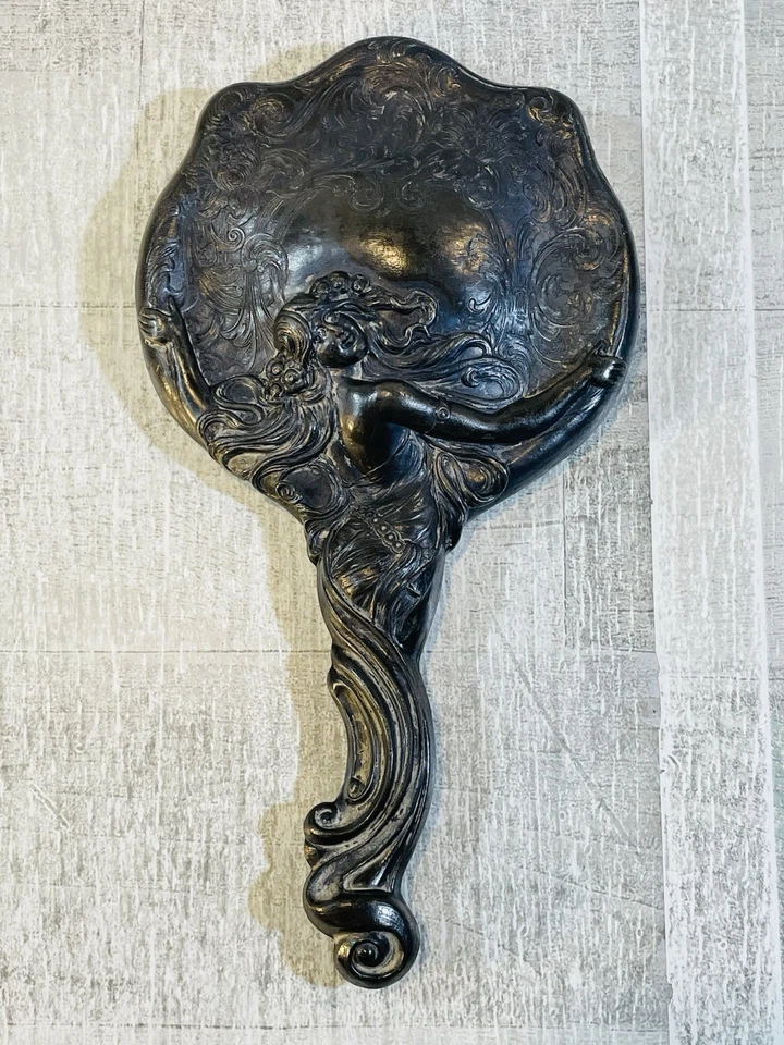 Antigo raro Art Nouveau Britannia artístico prata espelho de mão Pat. 24 de maio de 1904 - Imagem 1 de 4